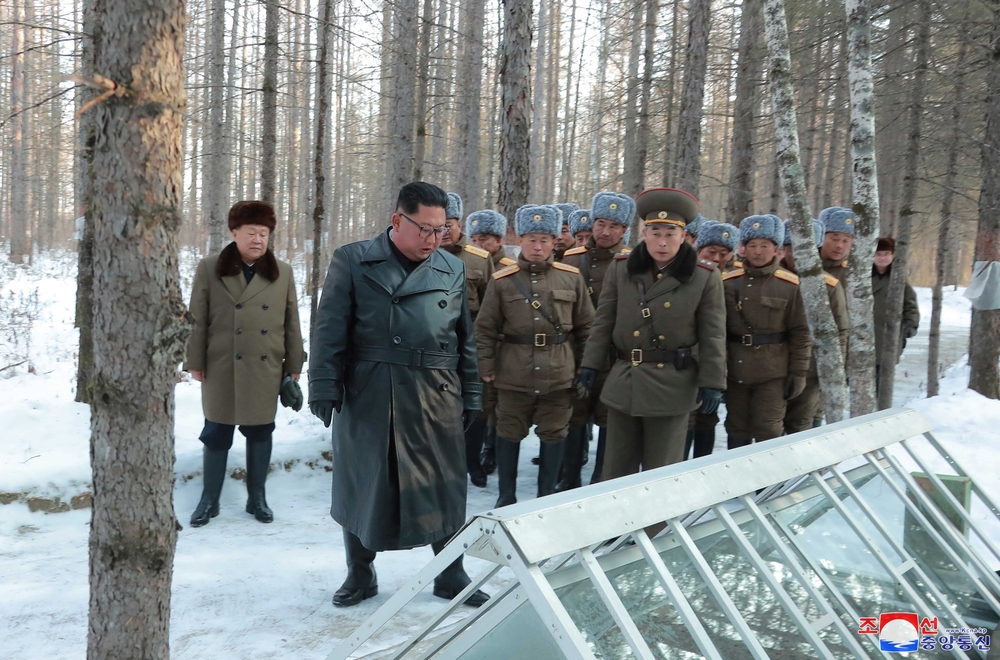 KCNA picture of North Korean leader Kim Jong Un visiting a vegetable greenhouse farm and tree nursery in Jungphyong, North Korea  / KCNA