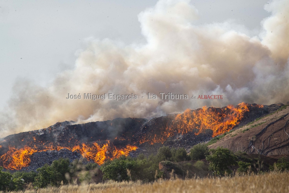 Los bomberos sofocan un incendio en el vertedero  / JOSÉ MIGUEL ESPARCIA