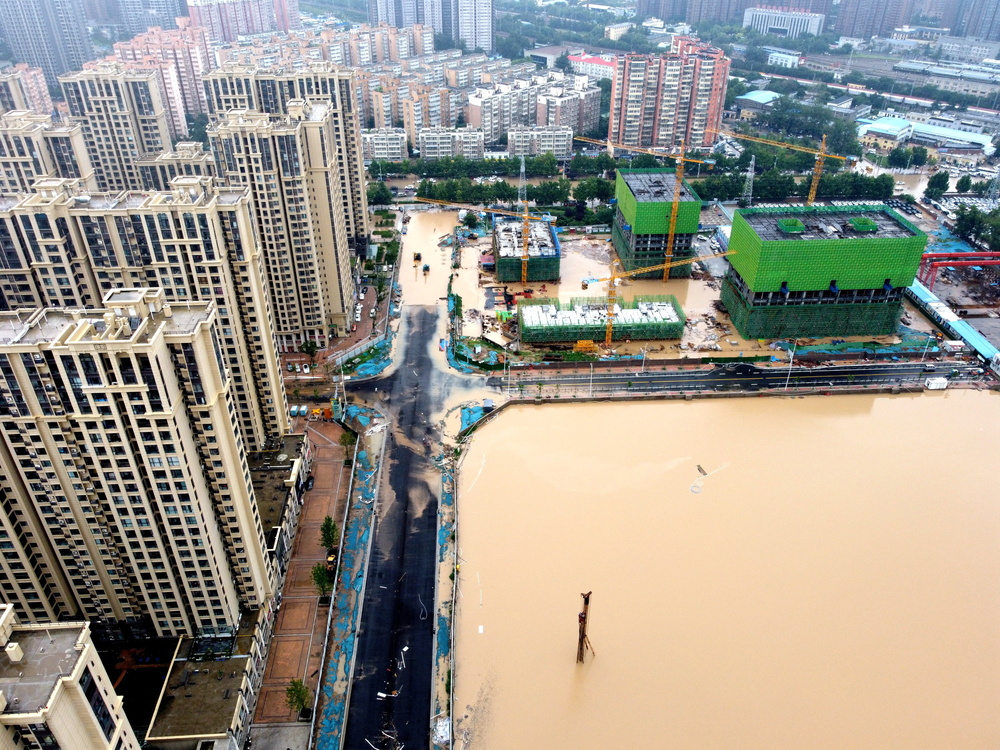 Aerial view shows the flooded areas following heavy rainfall in Zhengzhou  / STRINGER
