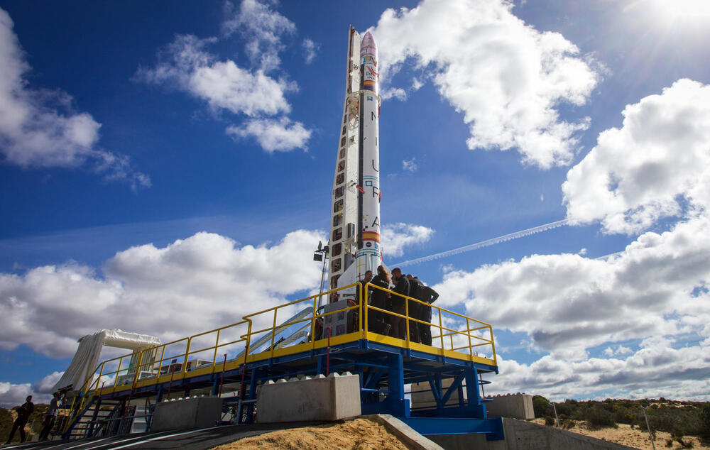 Plataforma de lanzamiento del primer cohete privado europeo, MIURA 1, en las instalaciones del INTA en El Arenosillo (CEDEA), ubicadas en Mazagón (Huelva), en una imagen de archivo. 